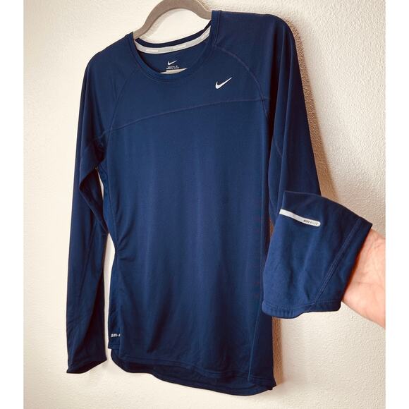 Nike Navy Blue Long Sleeve Round Neck Running Shirt L - Picture 1 of 11
